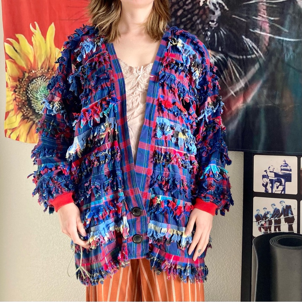 Paula sweet flannel fur cardigan red white and blue